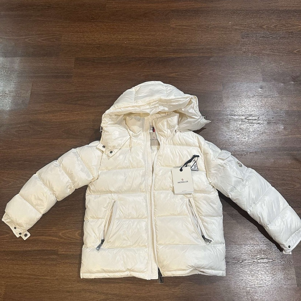 White Moncler Maya Hooded Short Down Jacket